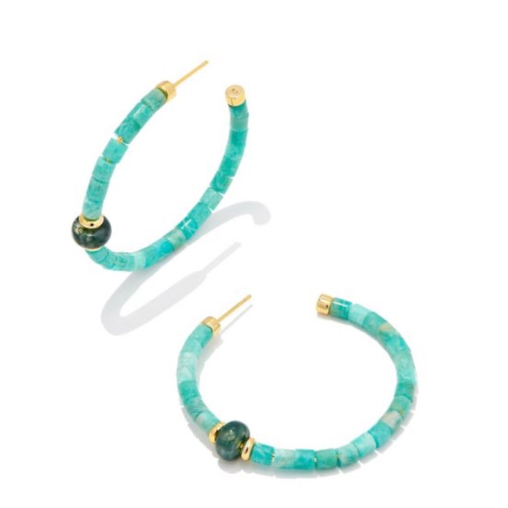 Kendra Scott Insley Hoop Earrings Teal Amazonite Beaded Turquoise Aqua Large EUC